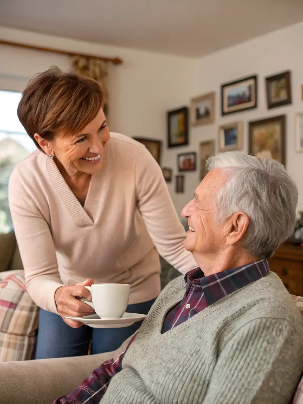 A caregiver assisting a senior woman with dressing in her bedroom, showcasing the personal care assistance provided by Greensboro Home Help.