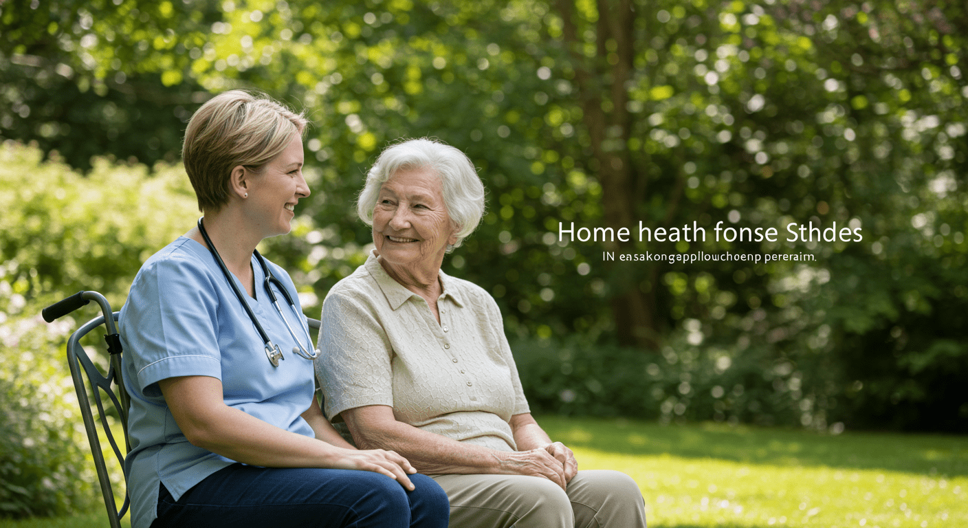 A serene image of a home health aide providing companionship to a senior in a garden setting. The aide and the senior are enjoying a peaceful moment, symbolizing emotional support and companionship.