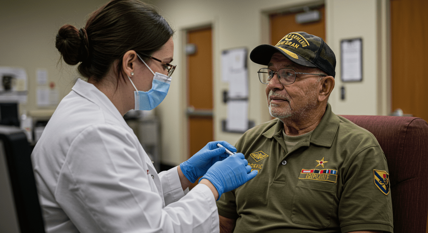 A veteran receiving personalized care from a health professional in a supportive environment, highlighting specialized programs for veterans.